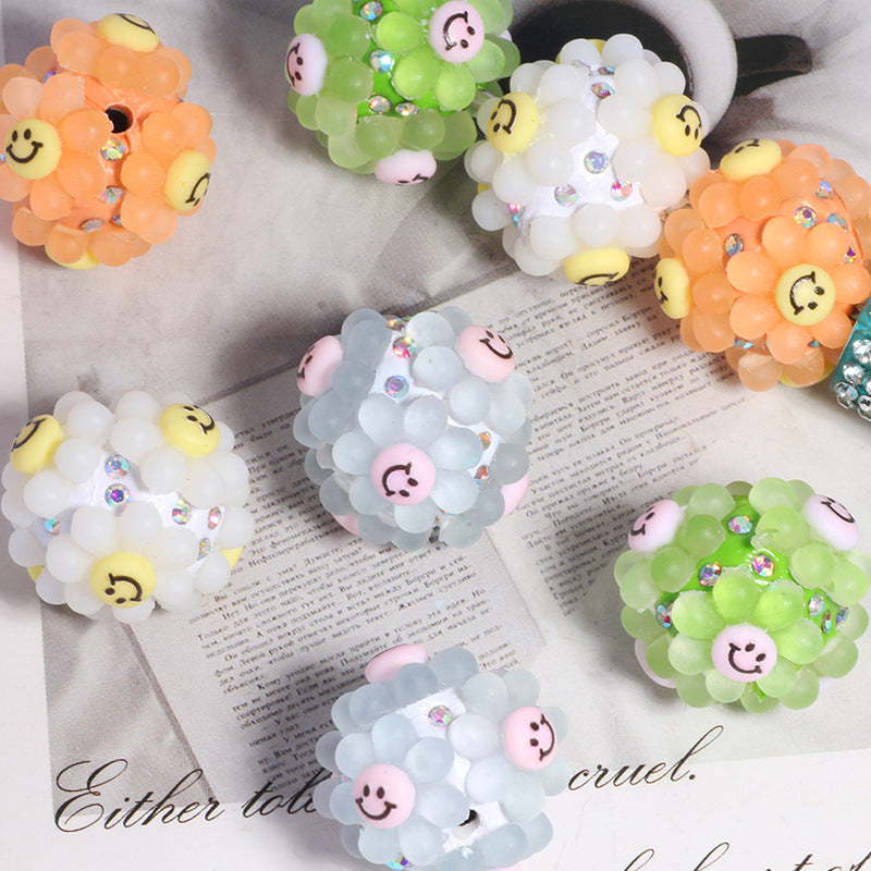 Wholesale 5pcs/pack Smiley face sunflower can wear straight hole loose beads DIY mobile phone key chain jewelry